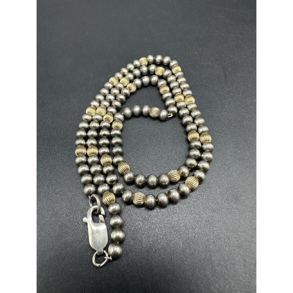 Signed Dobbs Sterling Silver & 14K Bead  Necklace 18” [9 grams] - Picture 1 of 8